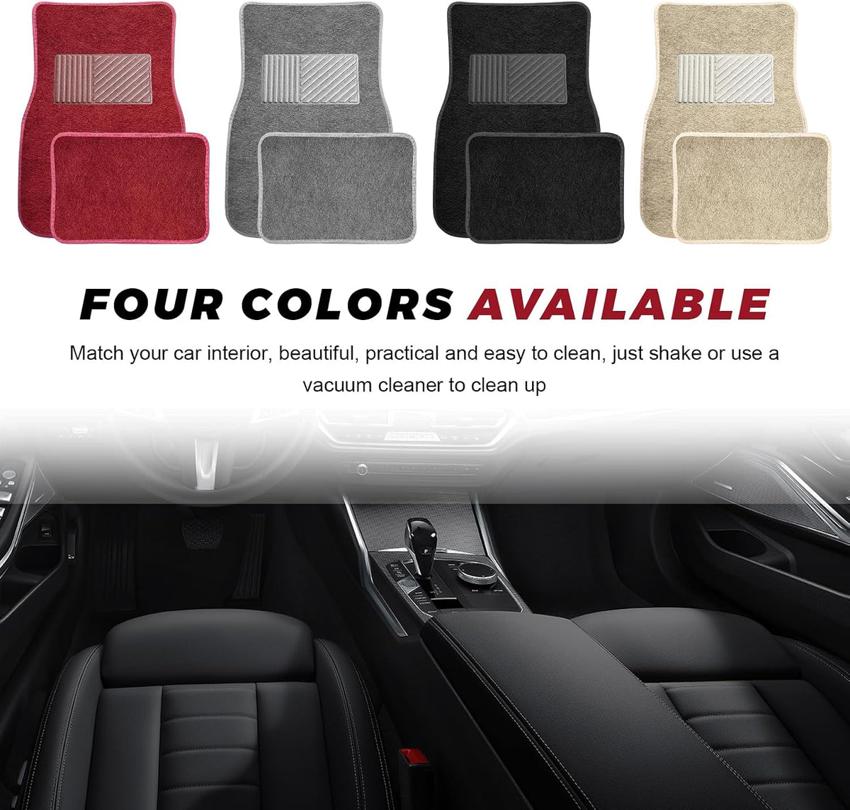 4 PCS Car Universal Floor Mats Anti-Slip Front Rear Protective Carpets