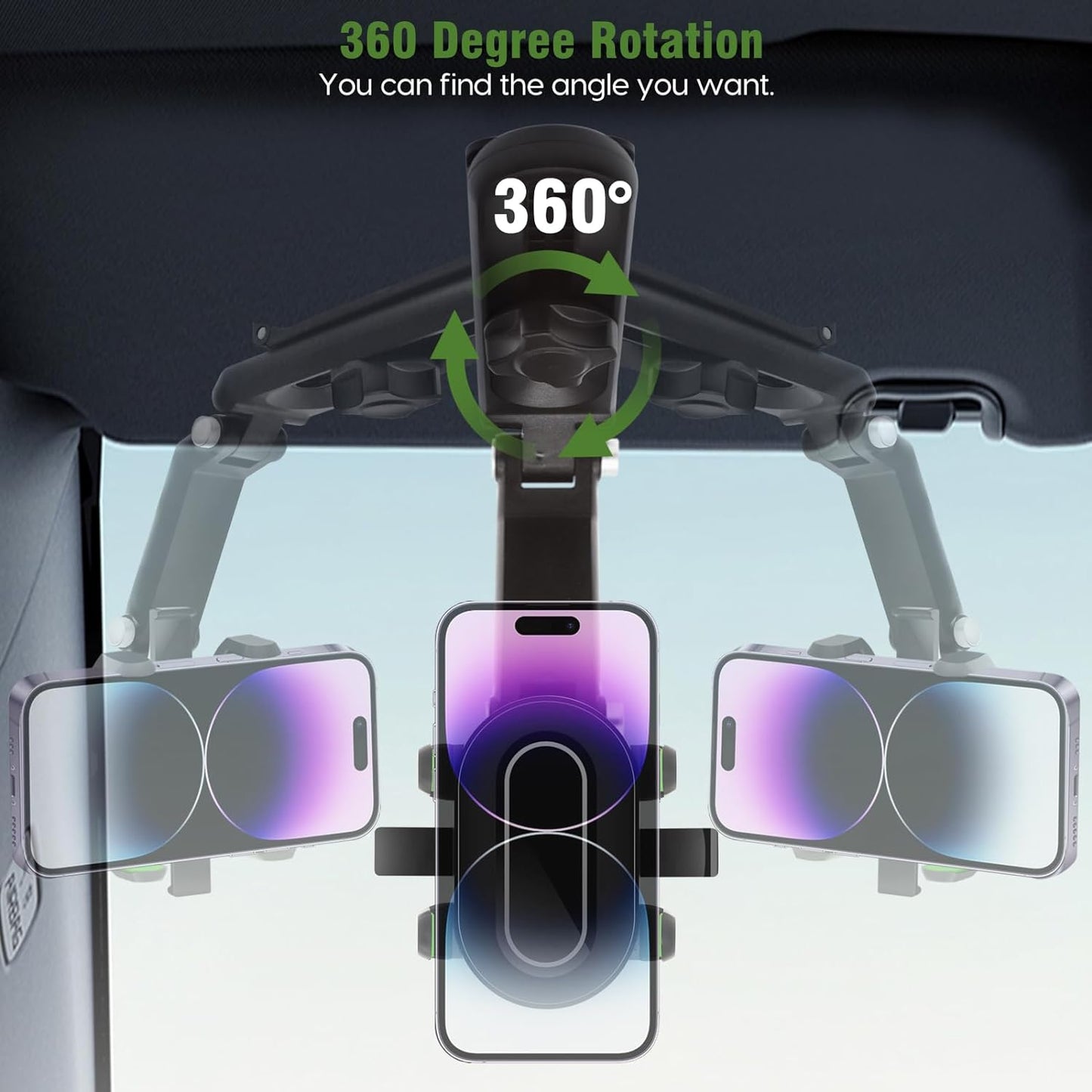 Car Rotatable Retractable 1080° Sun Visor Phone Holder