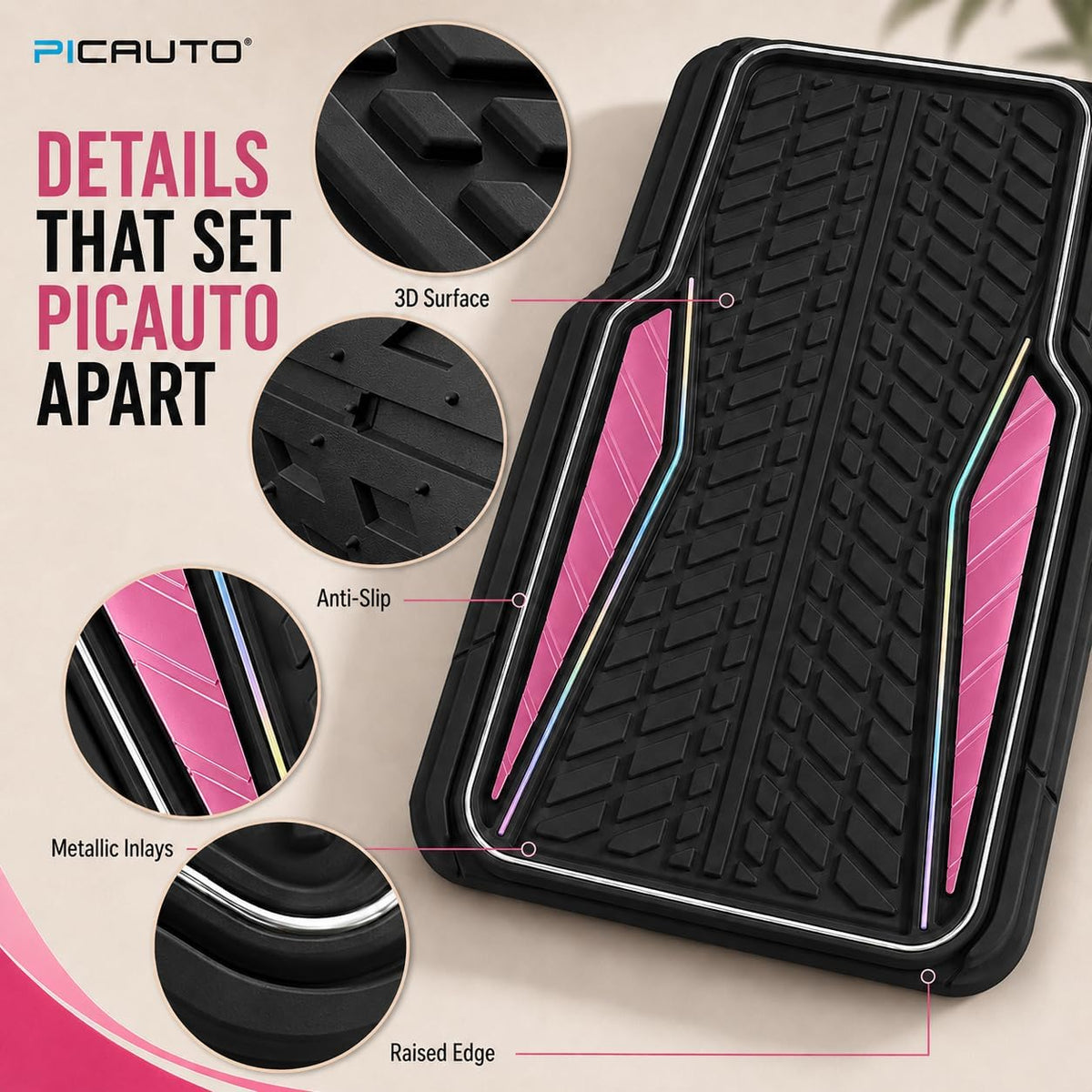 4 Packs AUTO Car Floor Mats Aluminum-Molded Full-Circle Universal-Fit Rubber Mats