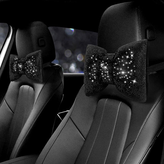 2PCS Car Driving Rhinestone Headrest Neck Pillow