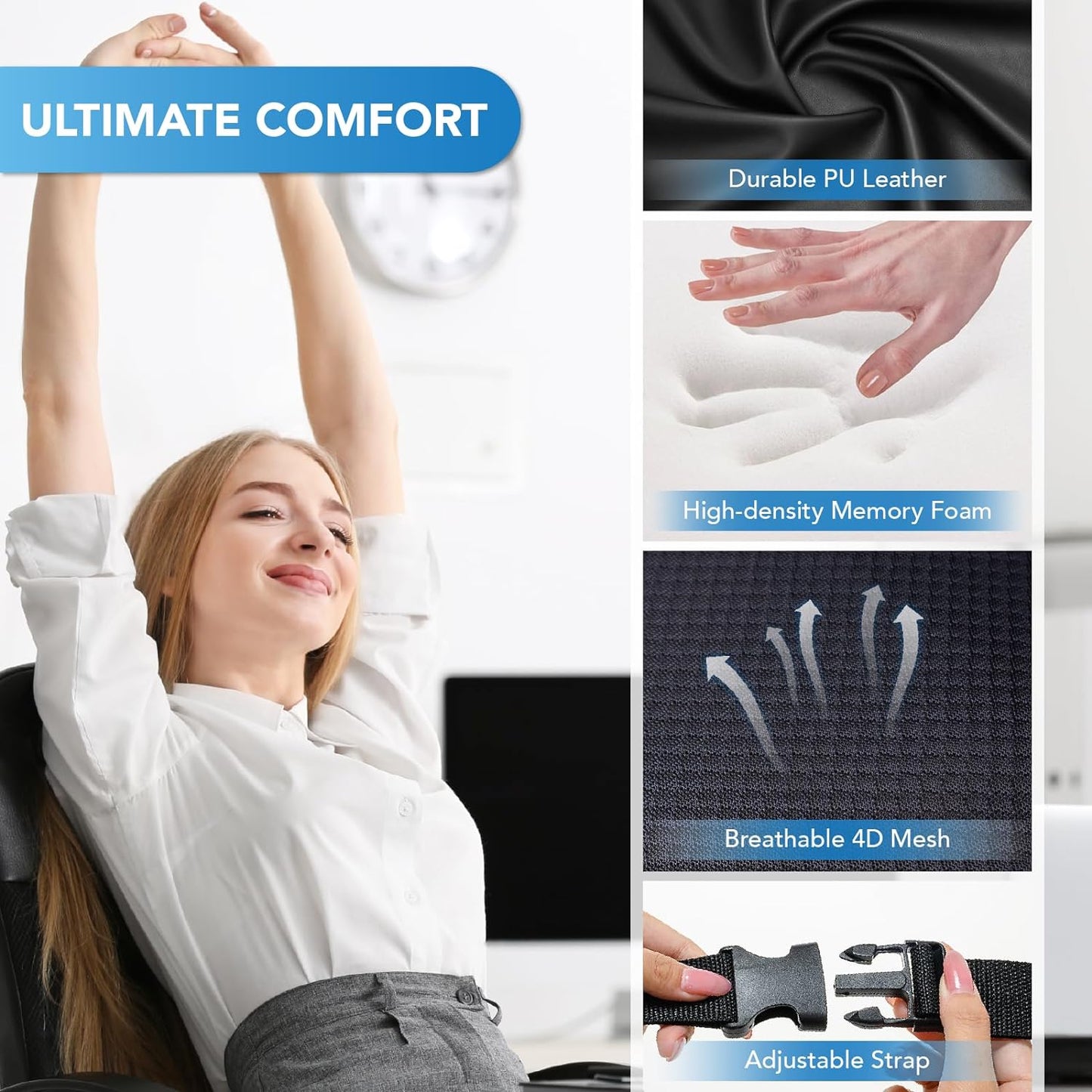 Car Back Lumbar Support Pillow Memory Foam Back Pain Relief