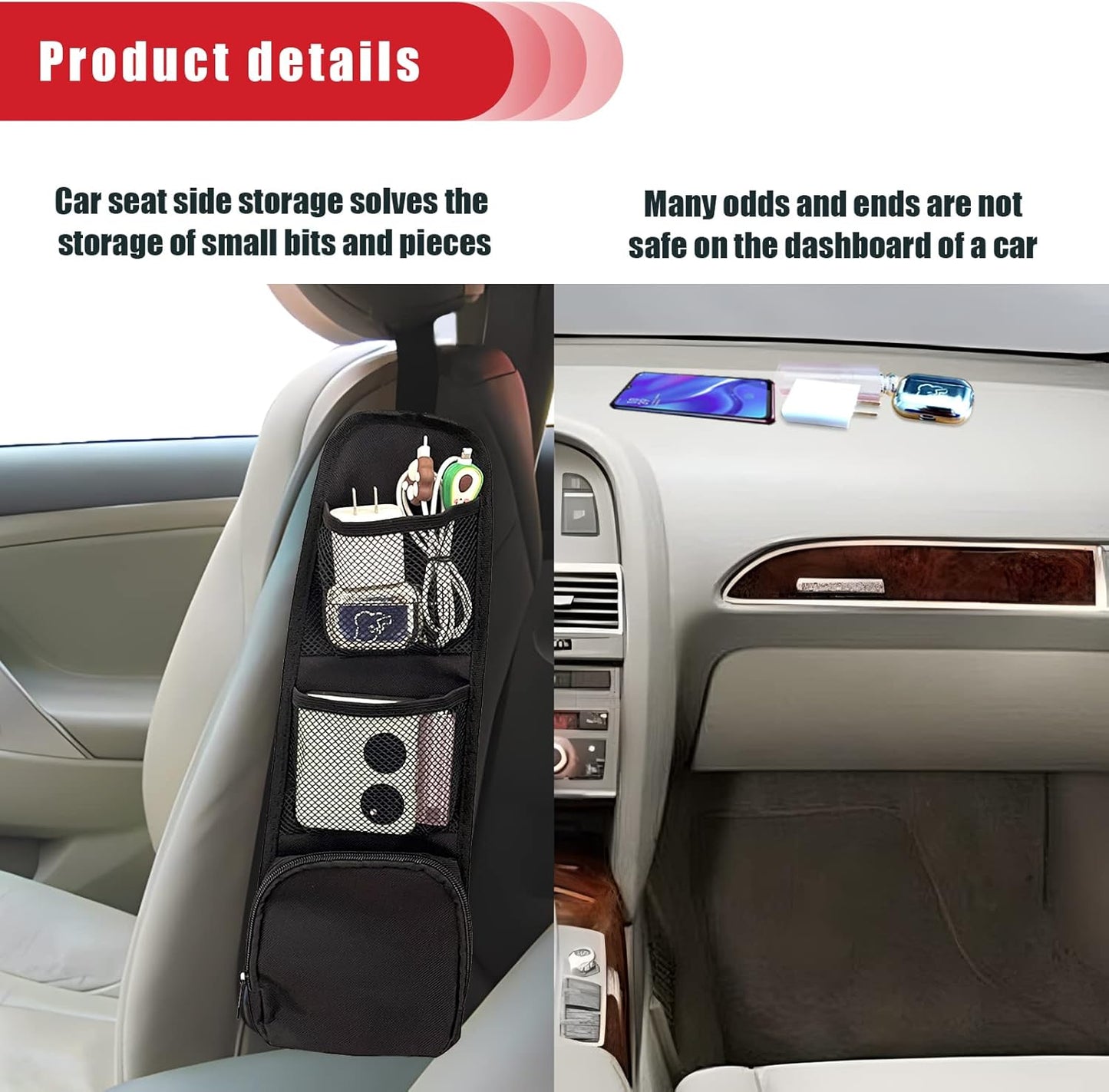 2PCS Car Seat Storage Hanging BagMulti-Pocket Seat Side Organizer