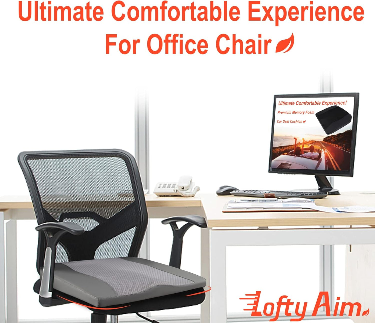 Car Comfort Memory Foam Pain Relief Driver Seat Cushion for Auto Office Wheelchair