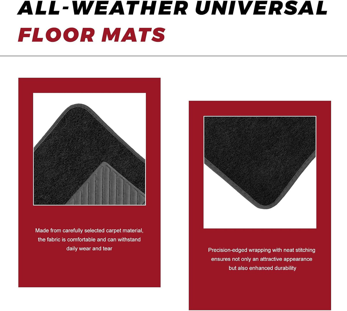 4 PCS Car Universal Floor Mats Anti-Slip Front Rear Protective Carpets