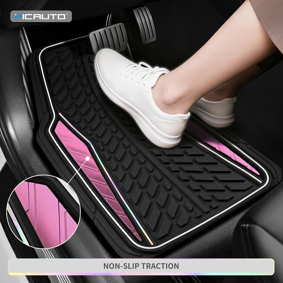 4 Packs AUTO Car Floor Mats Aluminum-Molded Full-Circle Universal-Fit Rubber Mats