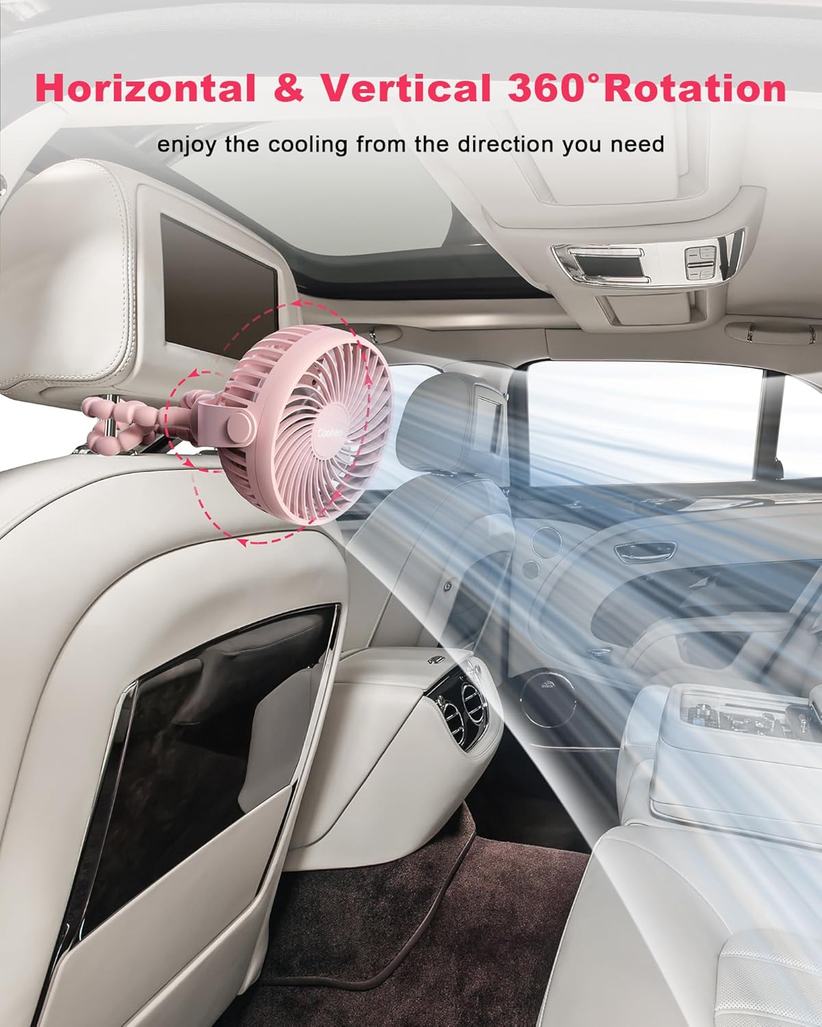 Car Baby Stroller Clip USB Rechargeable Portable Fan