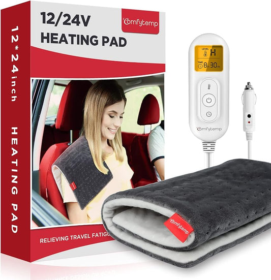 Car Electric Blanket Back Pain Relief Comfy Travel Blanket 12V/24V
