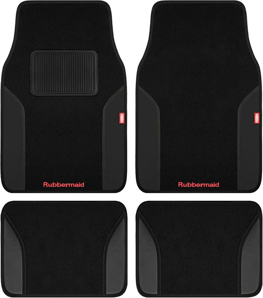 4 Packs Carpeted Floor Mat Faux Leather Rug Stylish Carpeted Floor Mats for Cars Trucks & SUV