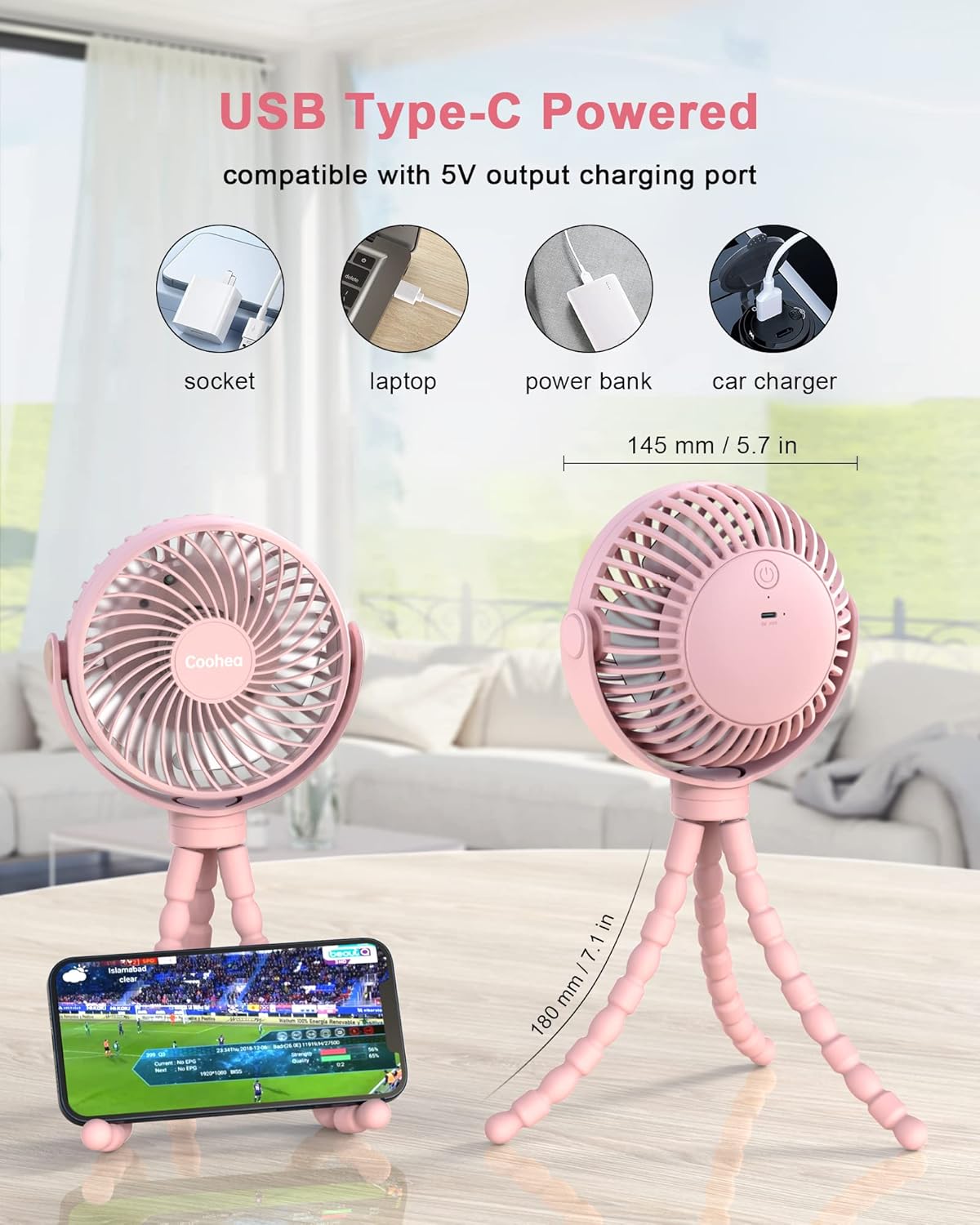 Car Baby Stroller Clip USB Rechargeable Portable Fan