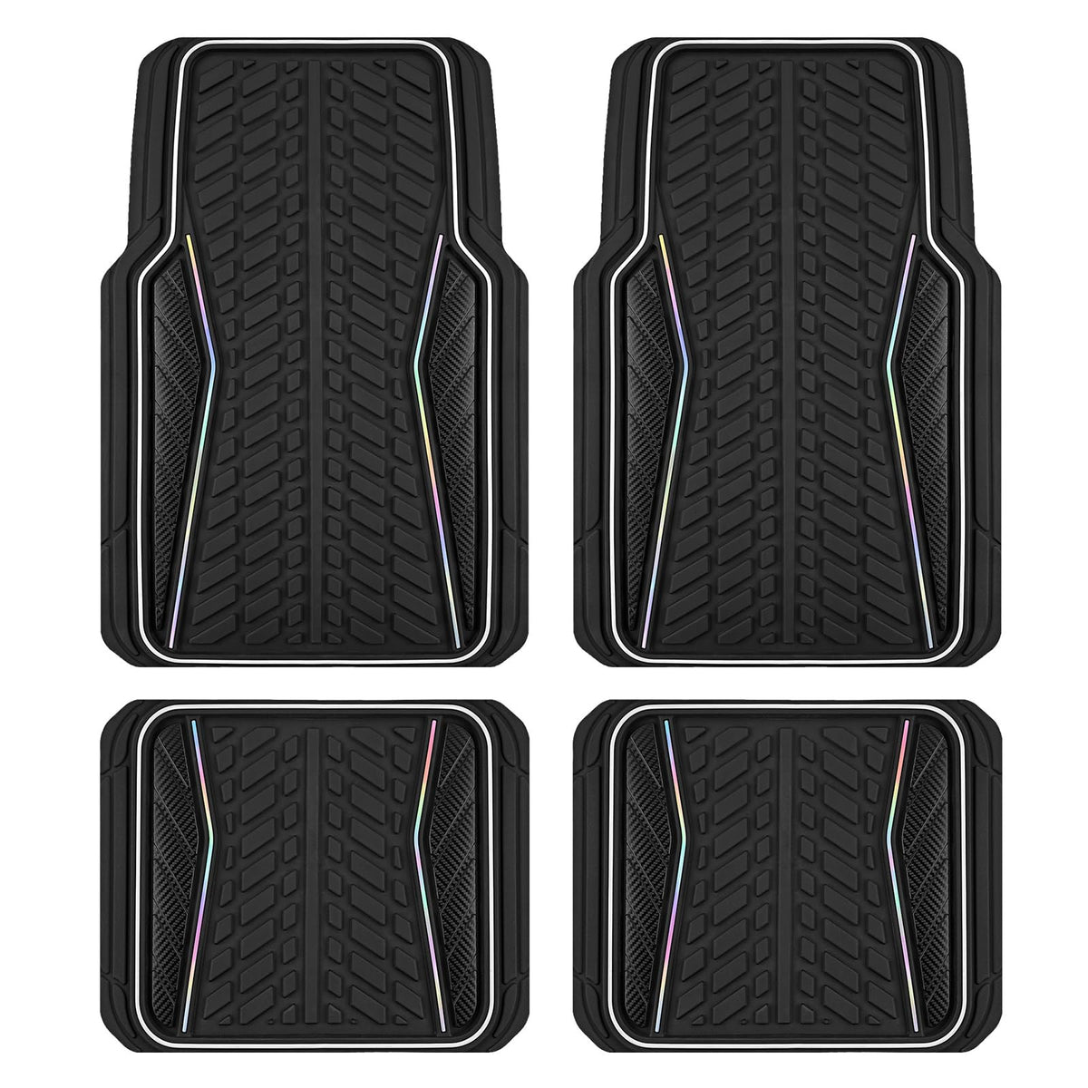 4 Packs AUTO Car Floor Mats Aluminum-Molded Full-Circle Universal-Fit Rubber Mats