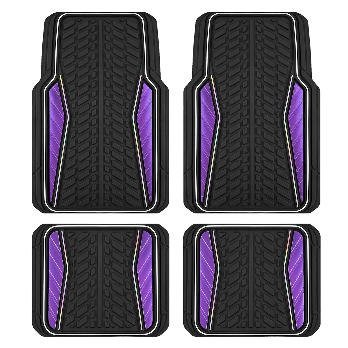 4 Packs AUTO Car Floor Mats Aluminum-Molded Full-Circle Universal-Fit Rubber Mats