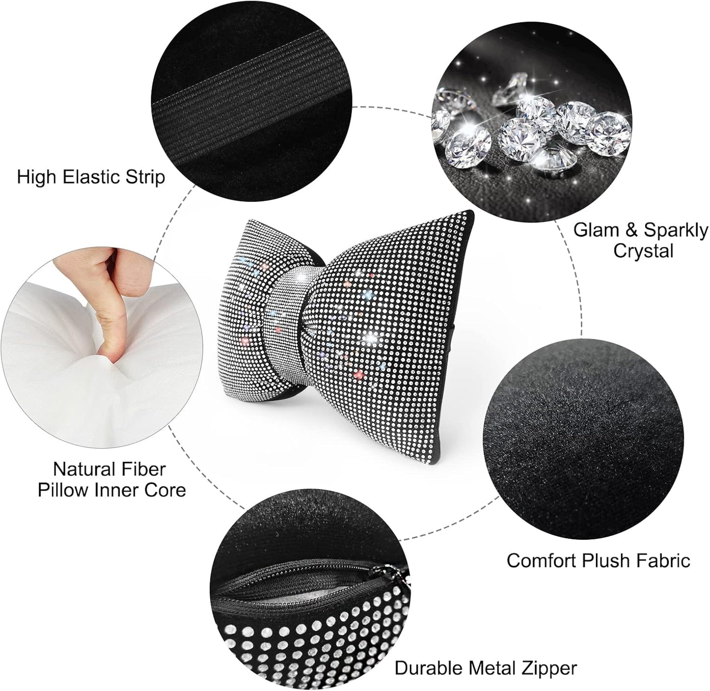 2PCS Car Driving Rhinestone Headrest Neck Pillow