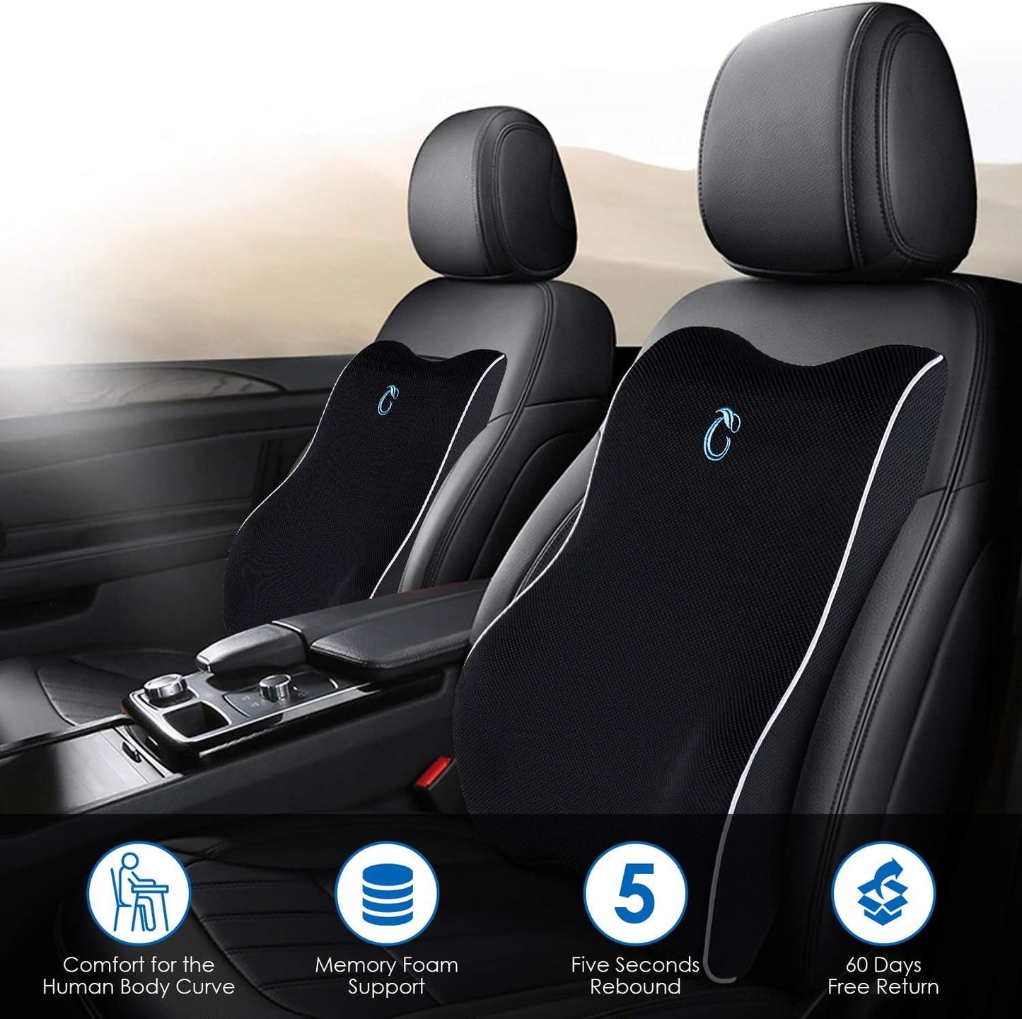 Car Chair Lumbar Support Pillow Memory Foam Seat Cushion