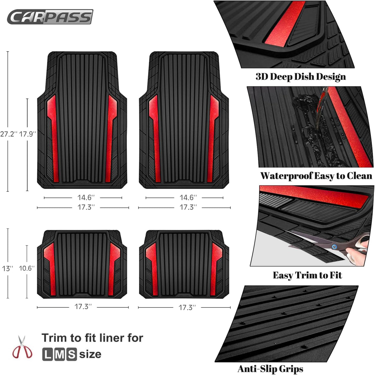 Car Heavy Duty Rubber Mats Metallic Aluminum Film Waterproof Universal Floor Mat
