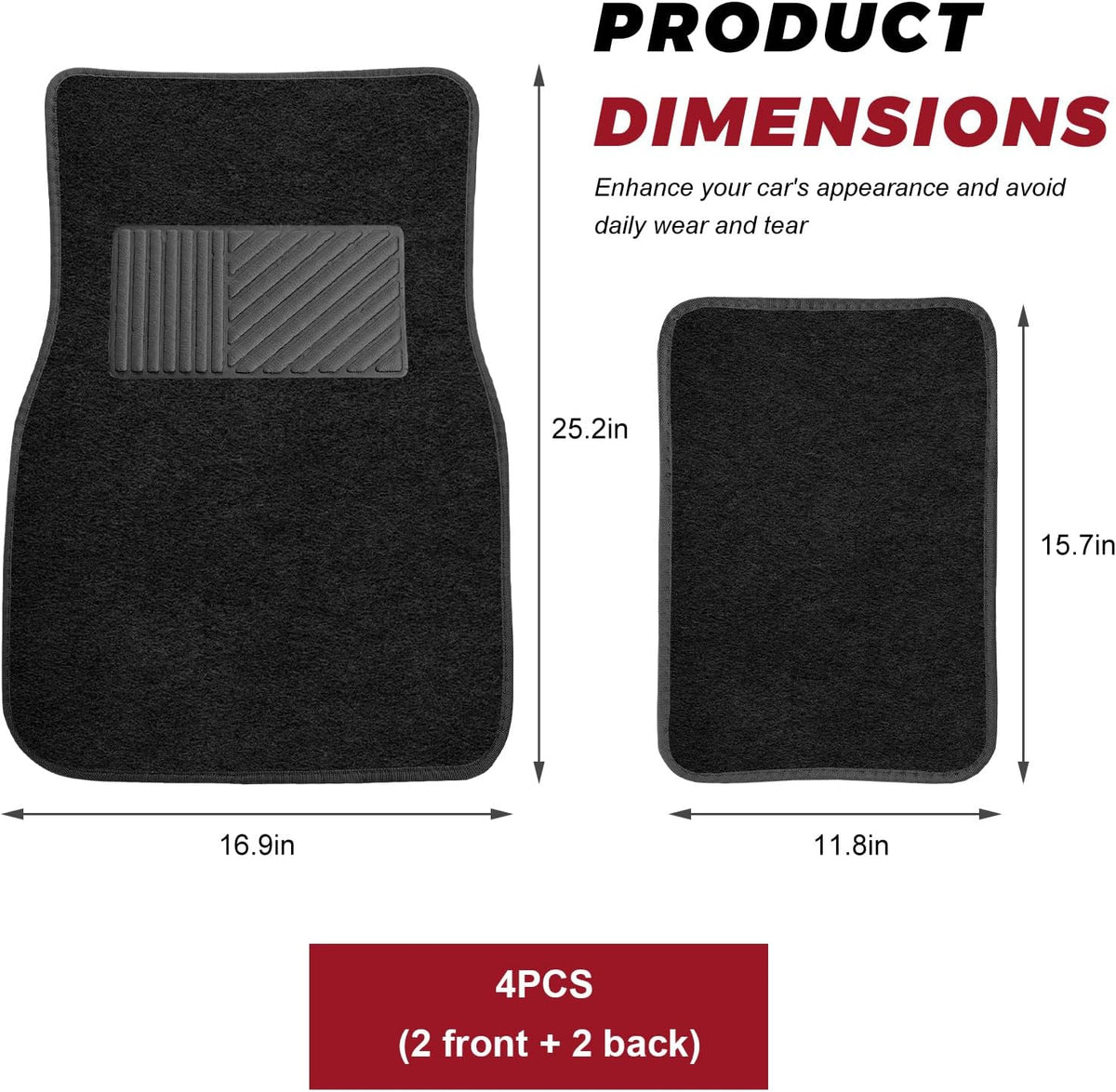 4 PCS Car Universal Floor Mats Anti-Slip Front Rear Protective Carpets