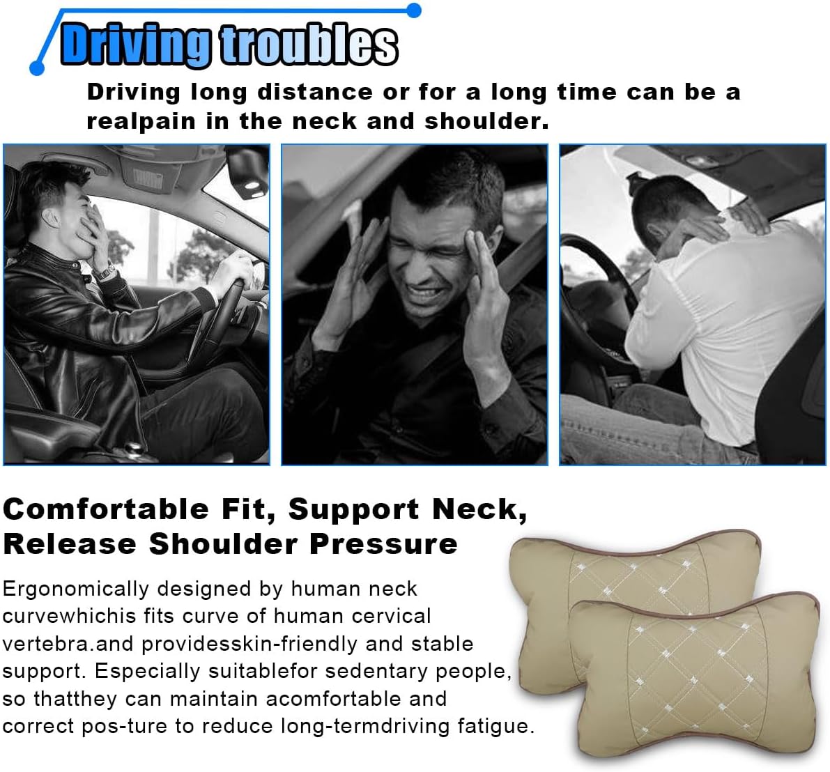 2PCS Car Neck Pillow Breathable Head Neck Soft Pillow
