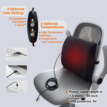 Car Chair Heated Lumbar Support Cushion 3 Heat Settings