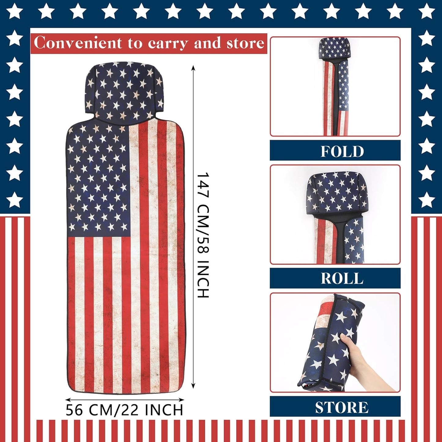 2 Pcs Neoprene Car Seat Universal Waterproof USA Flag Cushion