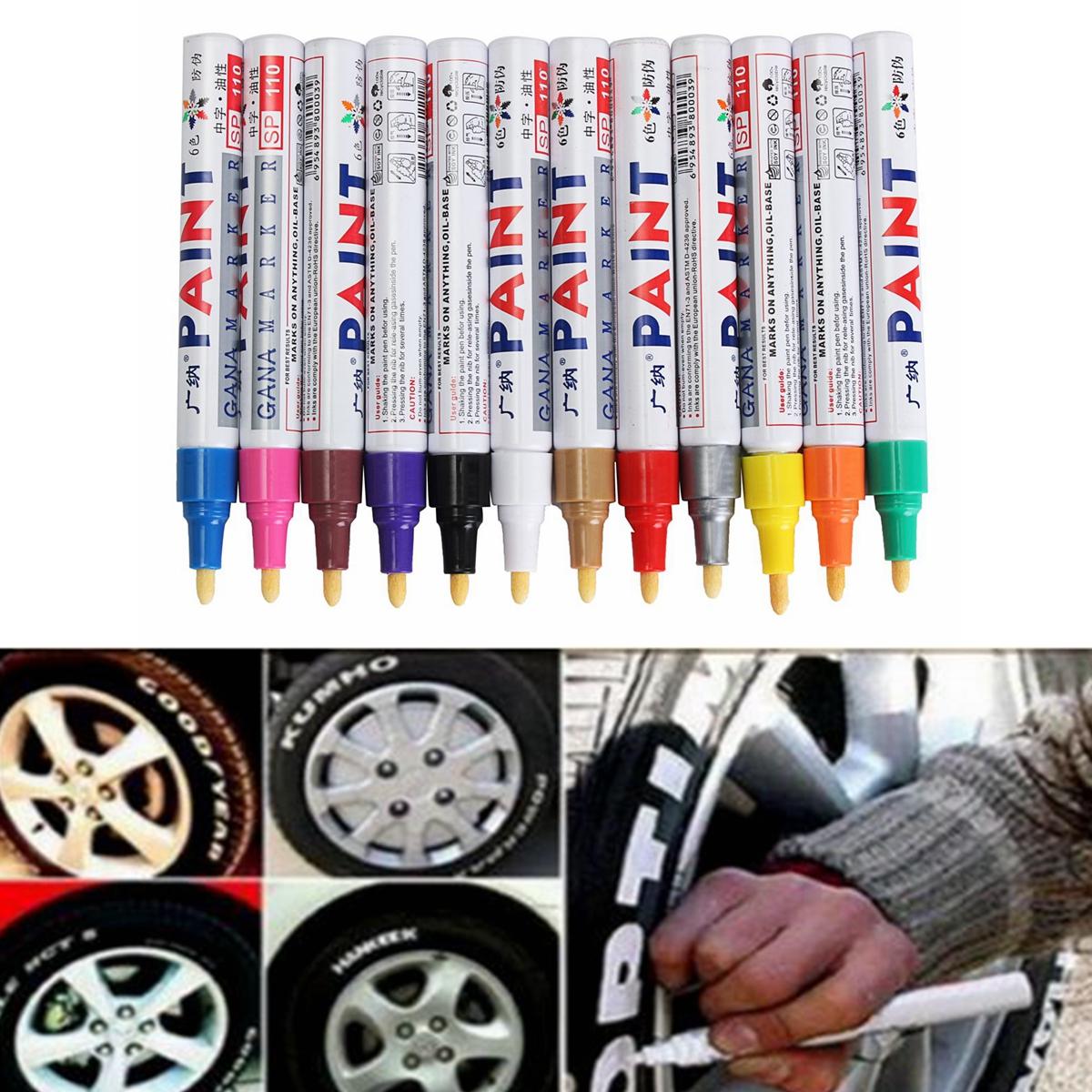 12pcs Color Tyre Permanent Paint Pen Tire Metal Ink Marker Trendy
