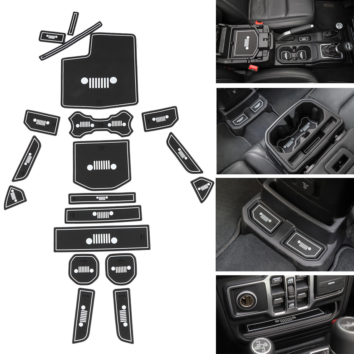 Car Interior Door Rubber Non-slip Cup Slot Pad Mat for Jeep 19 Pcs