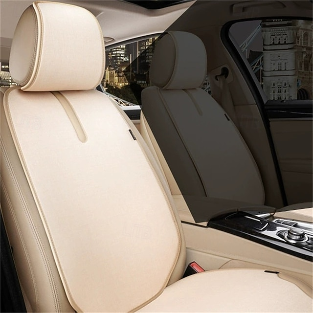 Car Universal Linen Breathable All-Season Fabric Backrest Headrest Seat Cushion Set