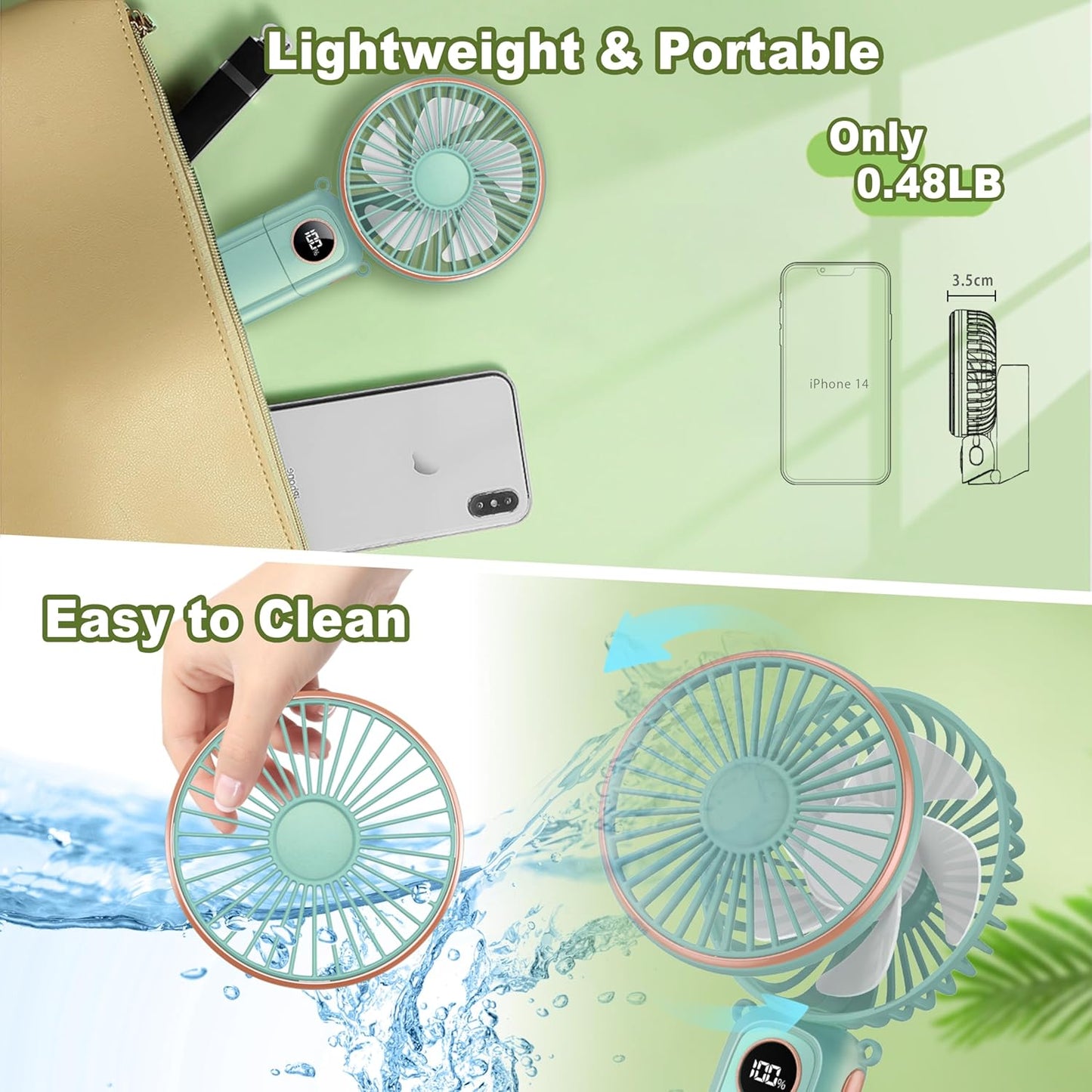 Car Portable Handheld Fan Rechargeable Foldable Fan