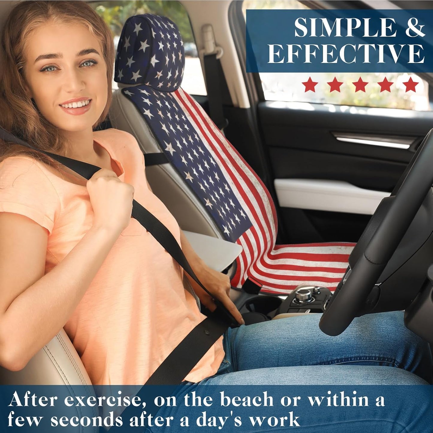 2 Pcs Neoprene Car Seat Universal Waterproof USA Flag Cushion