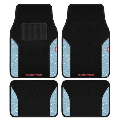 4 Packs Carpeted Floor Mat Faux Leather Rug Stylish Carpeted Floor Mats for Cars Trucks & SUV