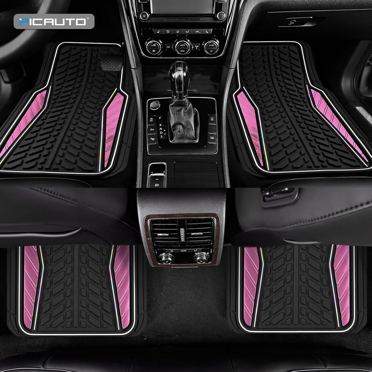 4 Packs AUTO Car Floor Mats Aluminum-Molded Full-Circle Universal-Fit Rubber Mats