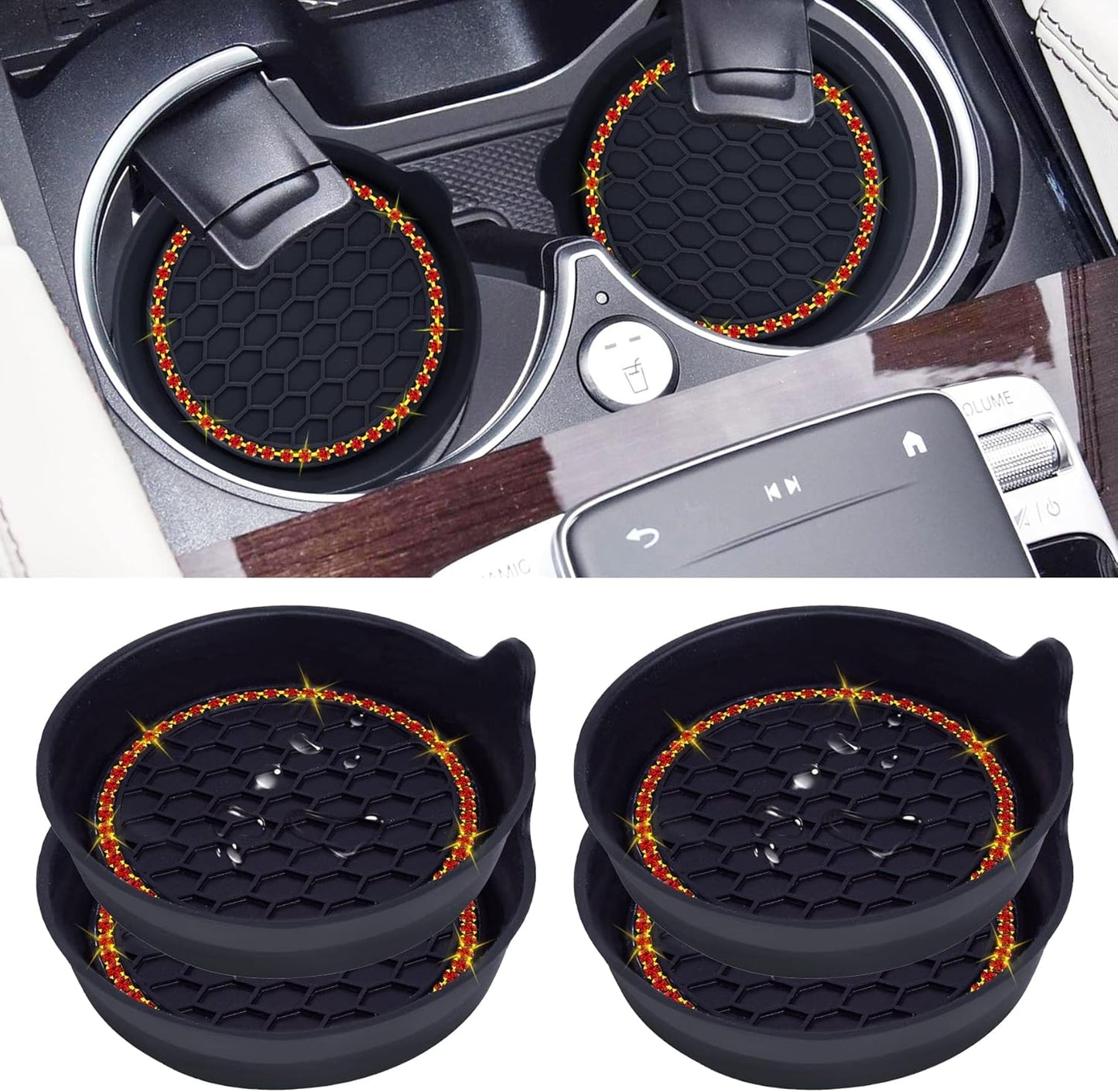 Car Cup Coaster Universal Non-Slip Bling Crystal Organzier