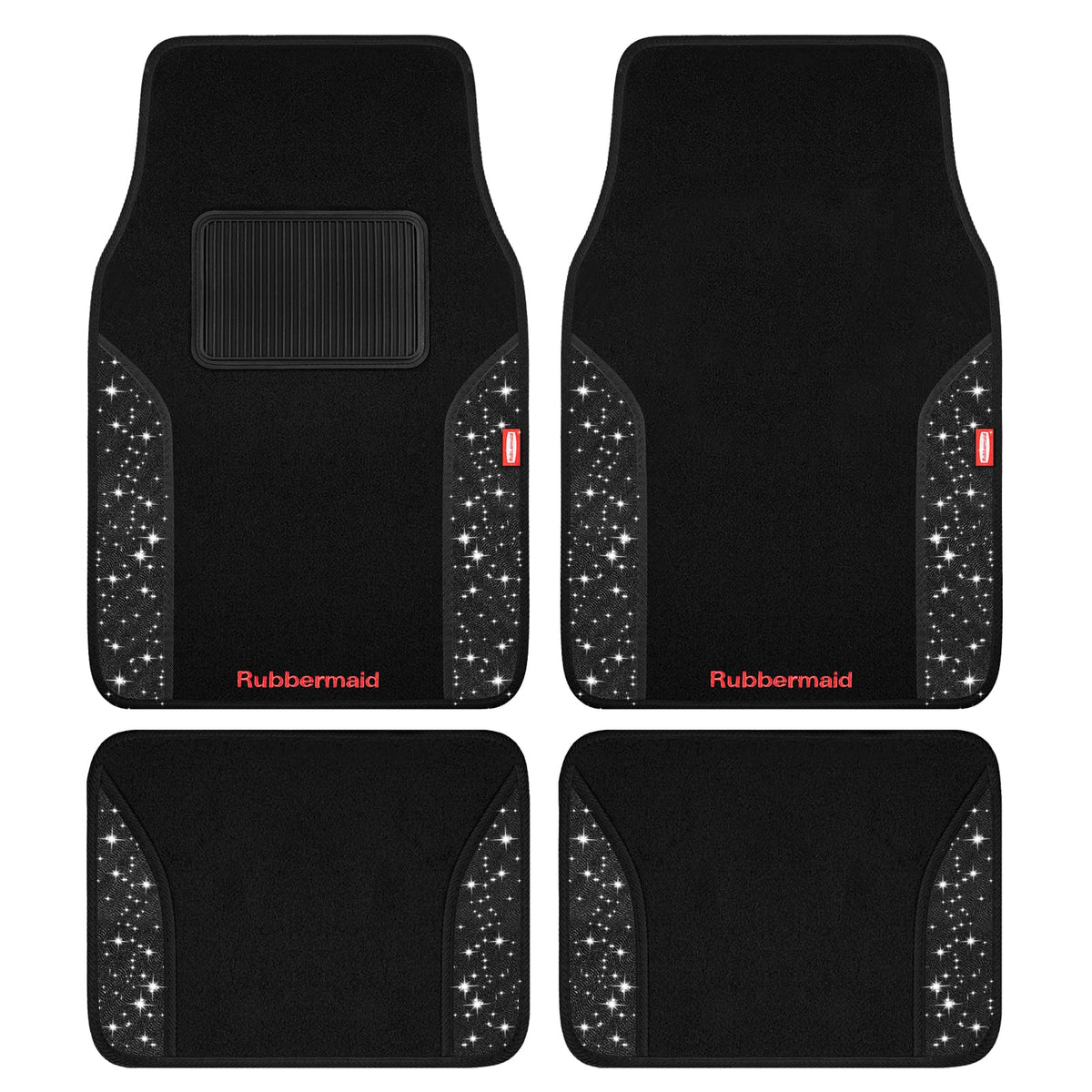 4 Packs Carpeted Floor Mat Faux Leather Rug Stylish Carpeted Floor Mats for Cars Trucks & SUV