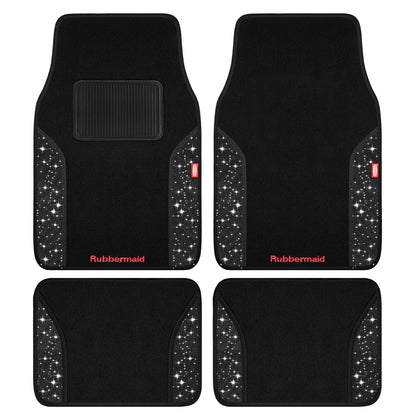 4 Packs Carpeted Floor Mat Faux Leather Rug Stylish Carpeted Floor Mats for Cars Trucks & SUV
