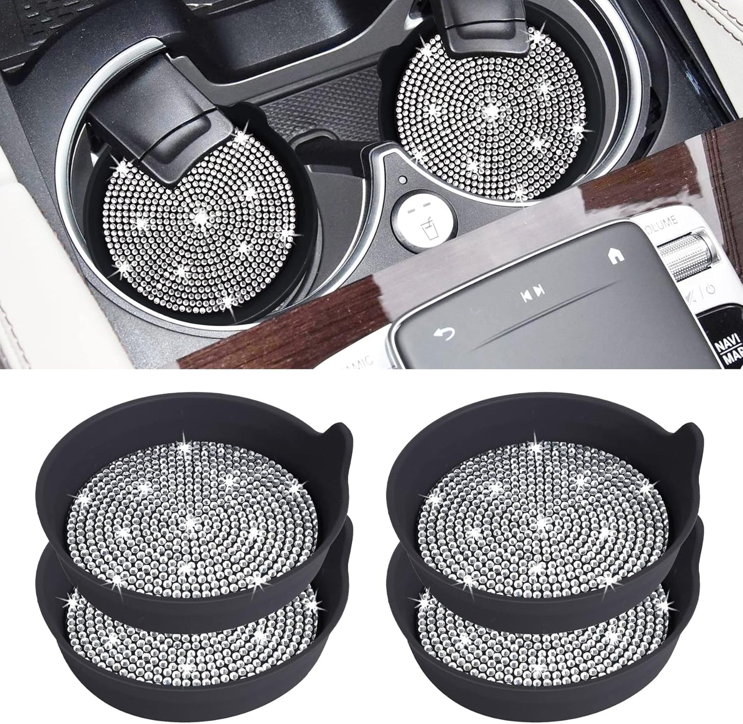 Car Cup Coaster Universal Non-Slip Bling Crystal Organzier