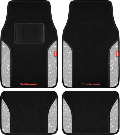 4 Packs Carpeted Floor Mat Faux Leather Rug Stylish Carpeted Floor Mats for Cars Trucks & SUV