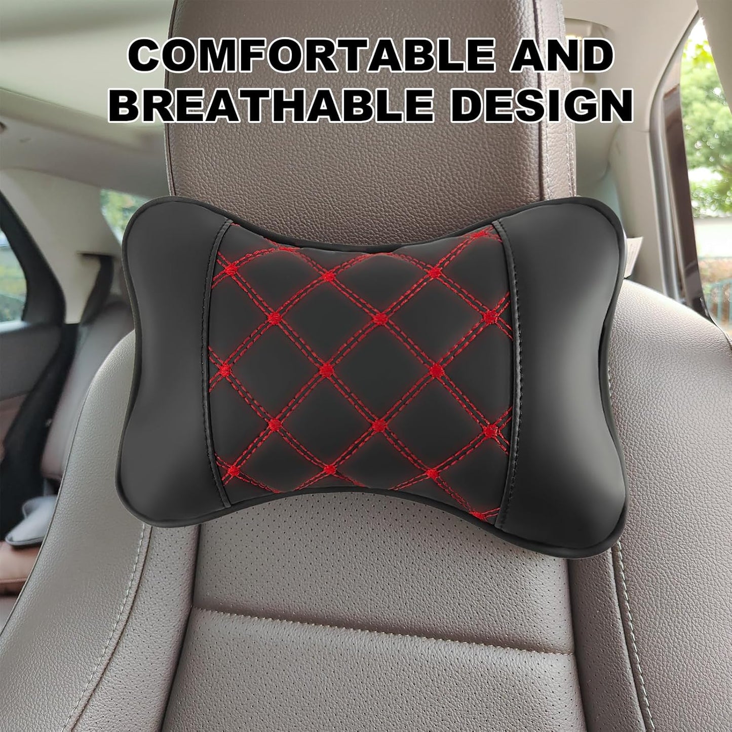 Car Neck  PU Leather Automotive Headrest Pillow 2 Pack