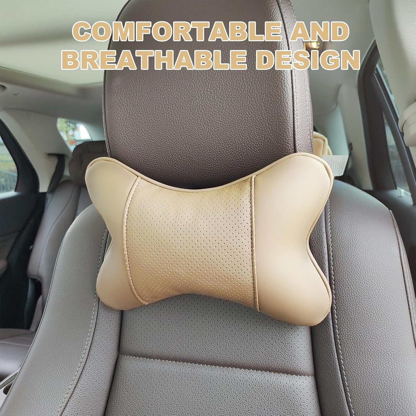 Car Neck  PU Leather Automotive Headrest Pillow 2 Pack