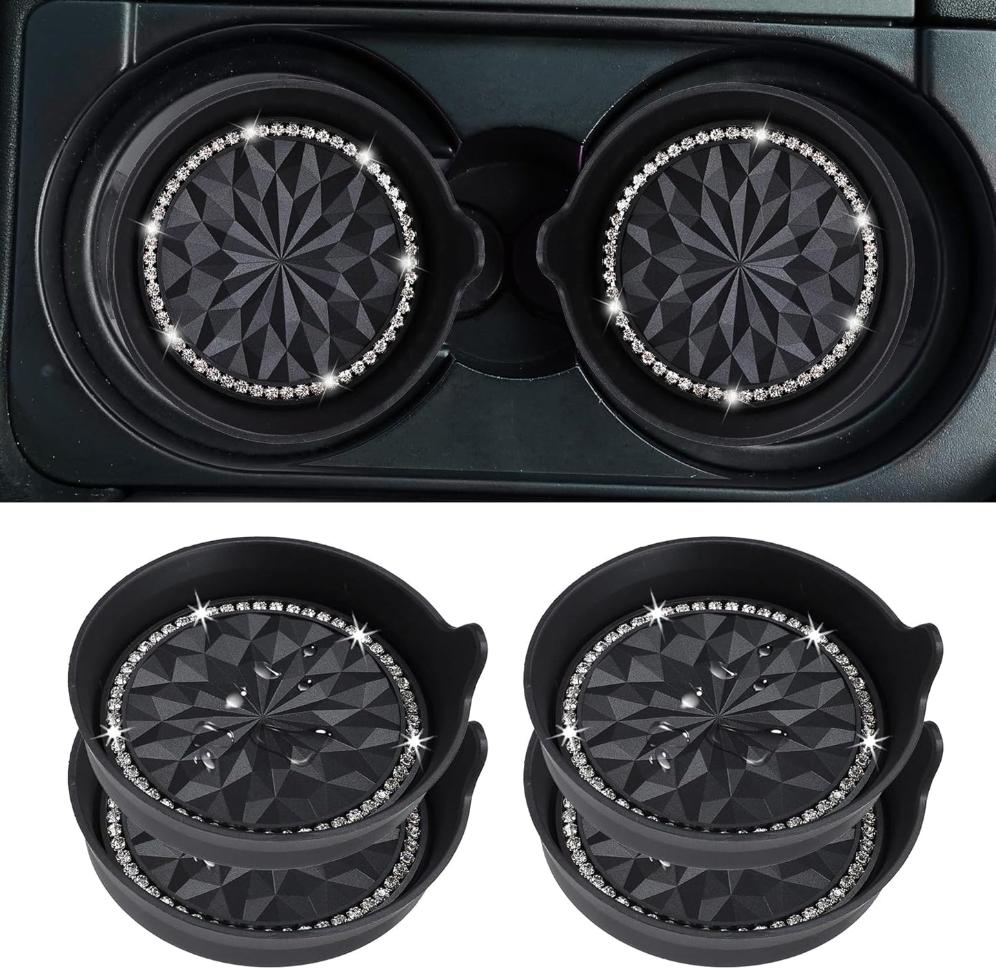 Car Cup Coaster Universal Non-Slip Bling Crystal Organzier