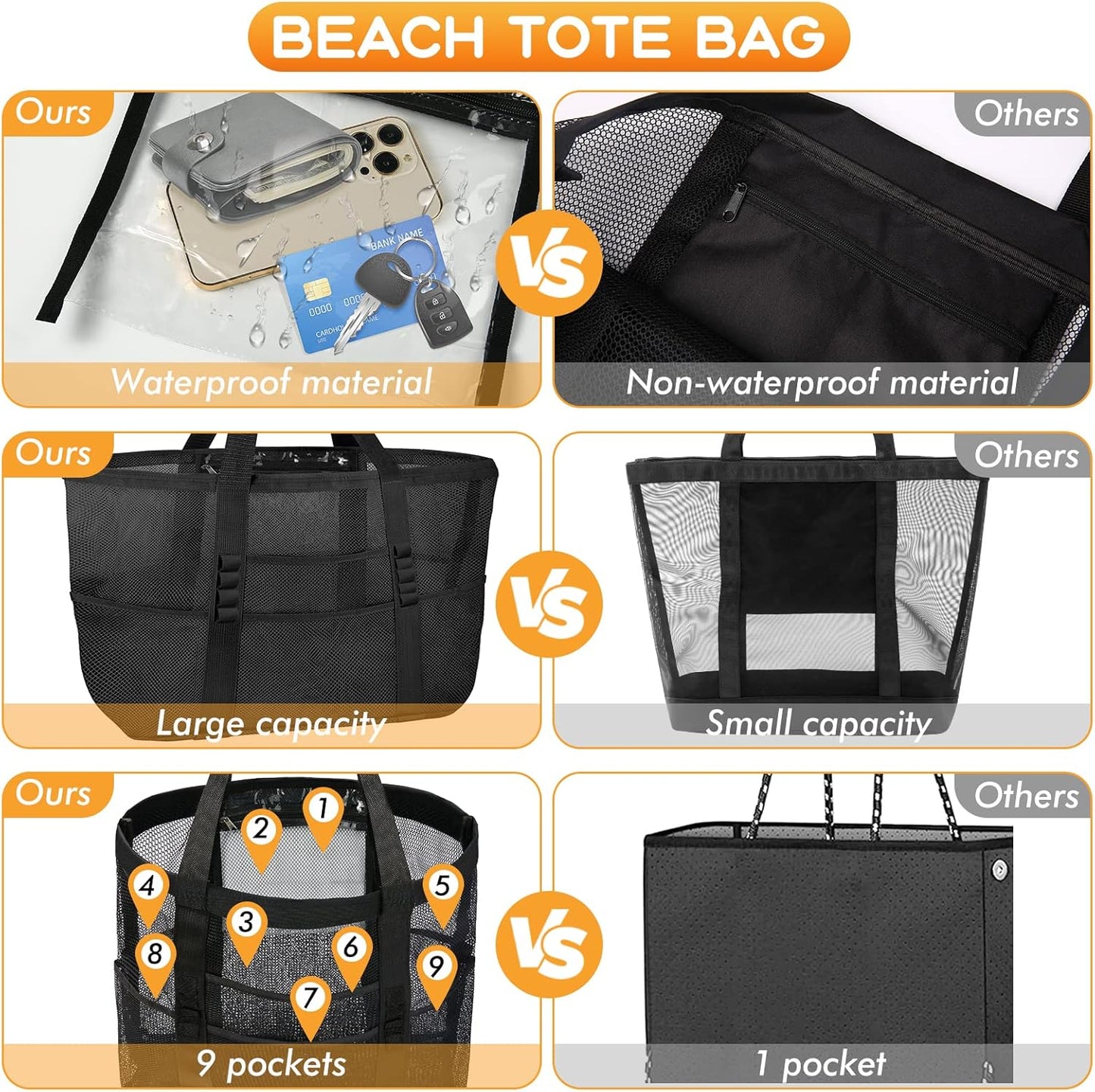 Camping Mesh Beach Waterproof Tote Bags