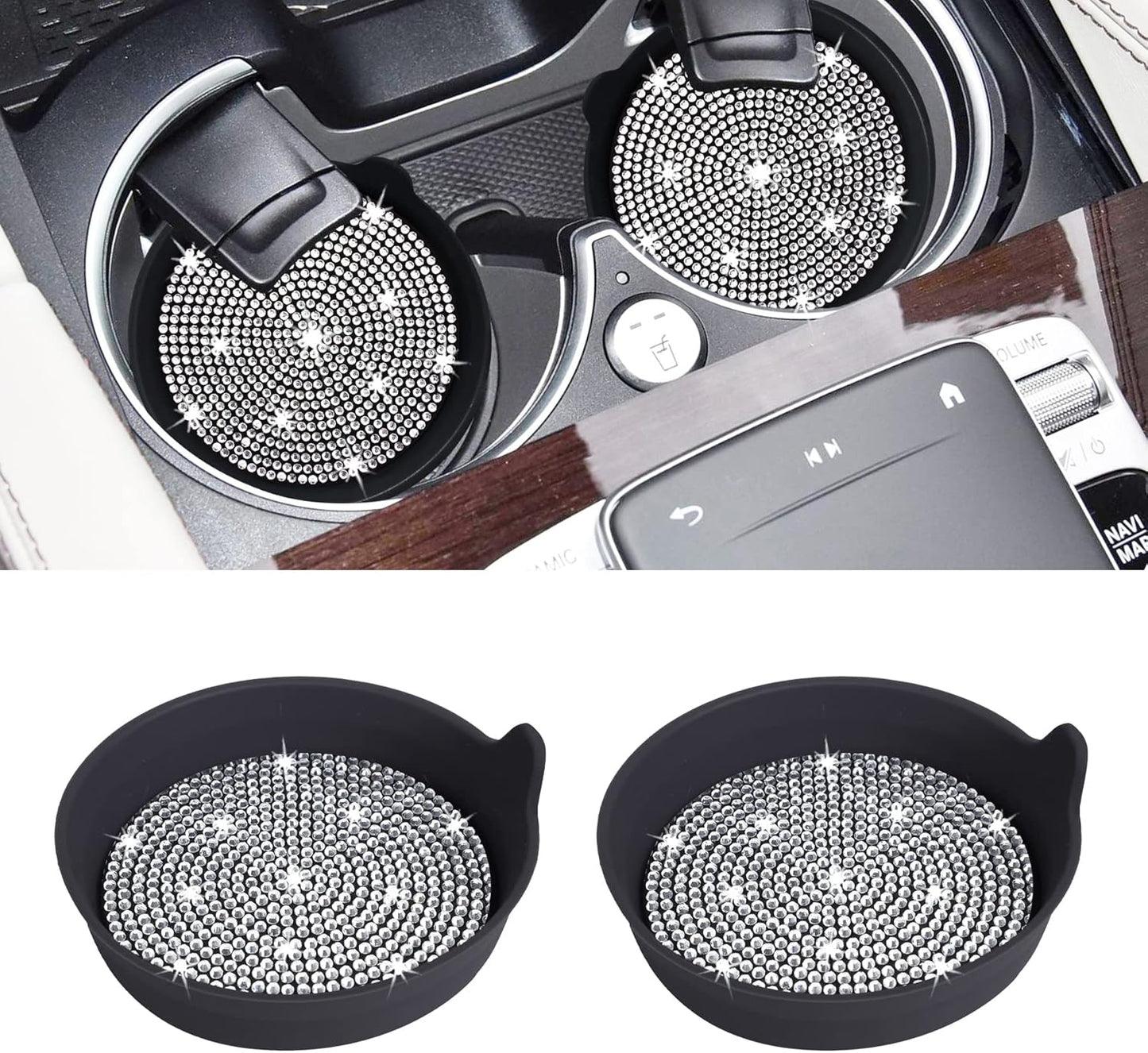 Car Cup Coaster Universal Non-Slip Bling Crystal Organzier