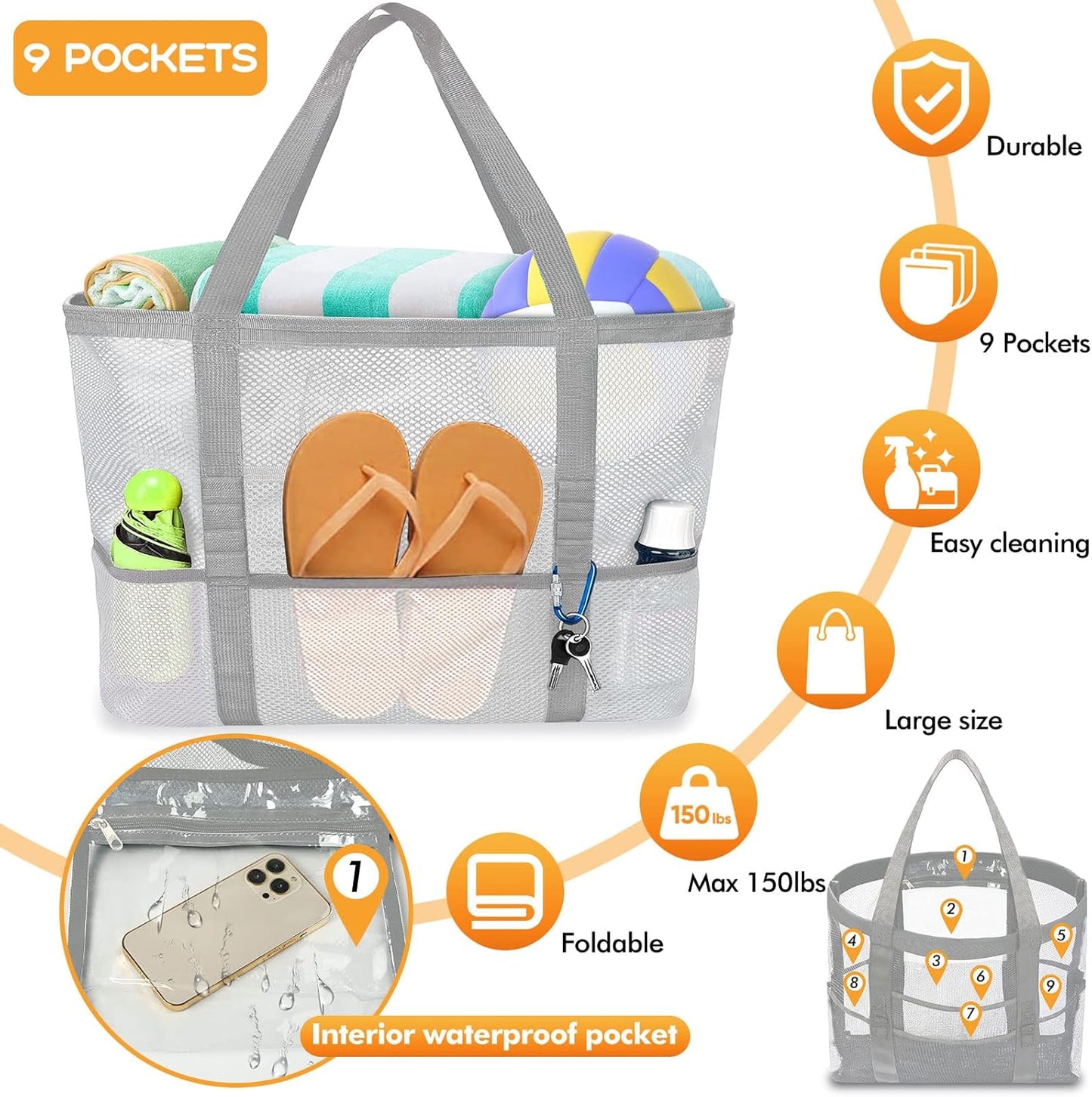 Camping Mesh Beach Waterproof Tote Bags