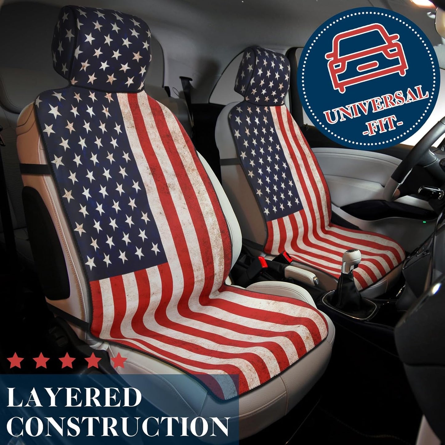 2 Pcs Neoprene Car Seat Universal Waterproof USA Flag Cushion