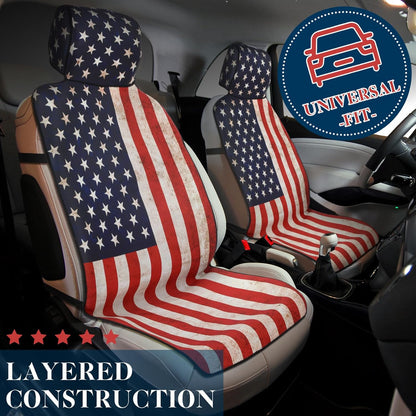 2 Pcs Neoprene Car Seat Universal Waterproof USA Flag Cushion