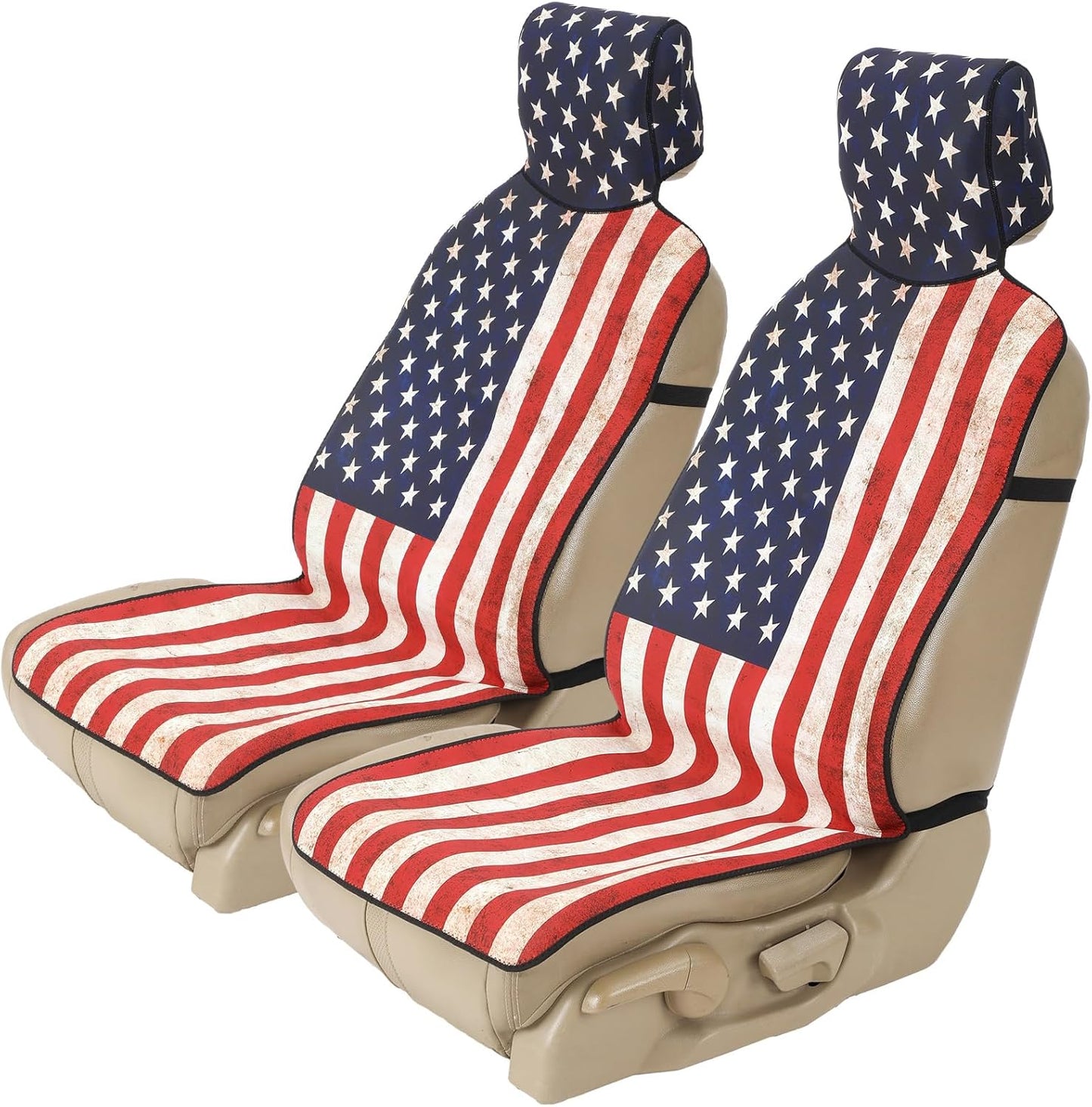 2 Pcs Neoprene Car Seat Universal Waterproof USA Flag Cushion