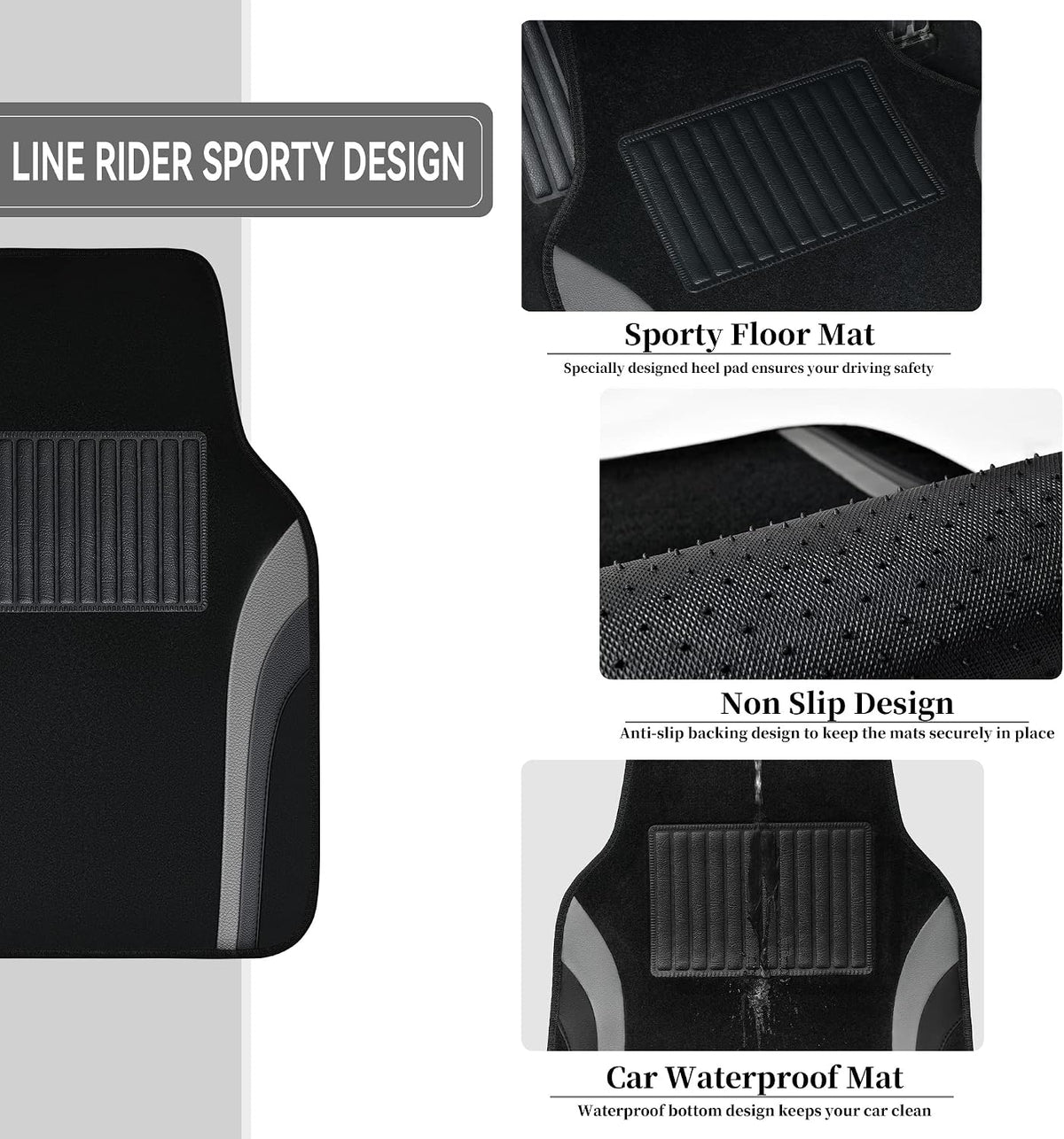 4 Pcs Car Universal Leather Waterproof Sporty Floor Mats Carpet