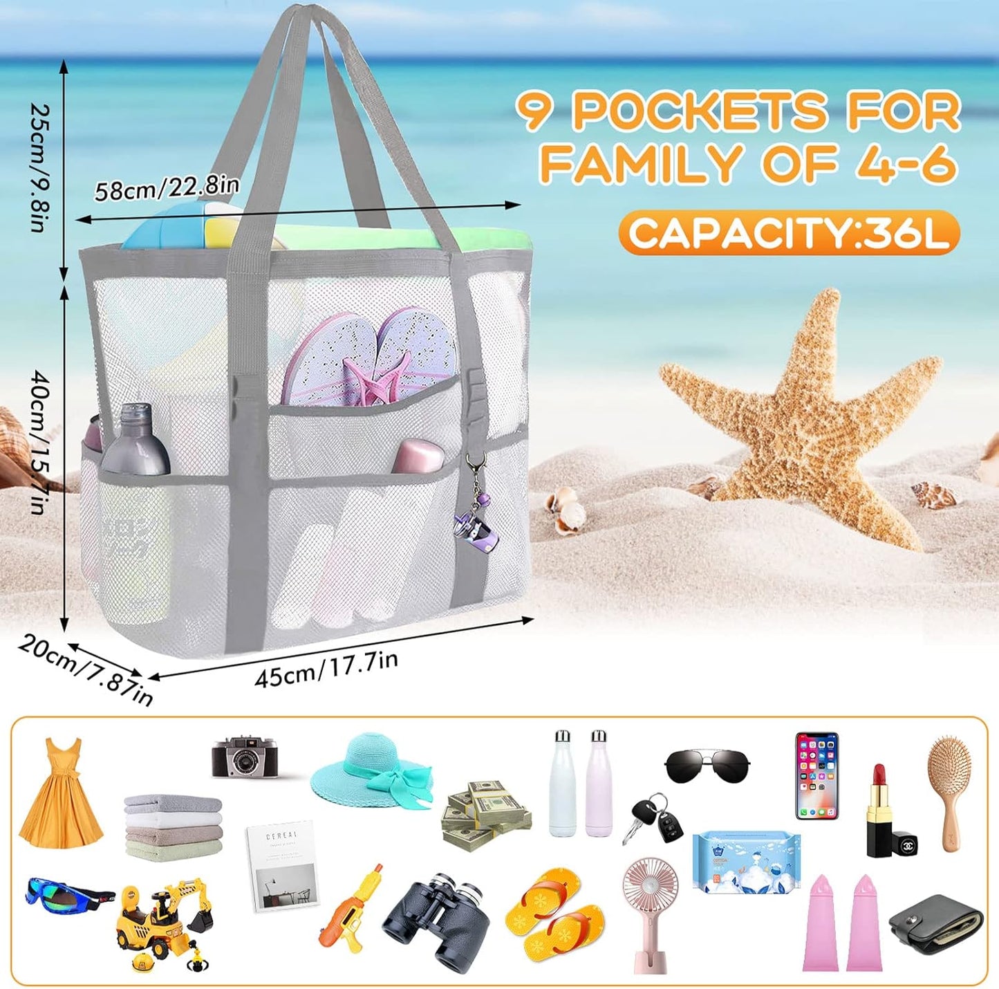 Camping Mesh Beach Waterproof Tote Bags