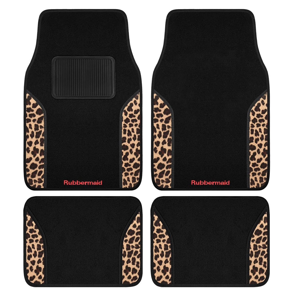 4 Packs Carpeted Floor Mat Faux Leather Rug Stylish Carpeted Floor Mats for Cars Trucks & SUV