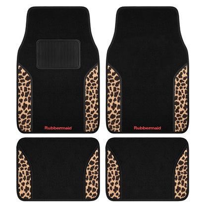 4 Packs Carpeted Floor Mat Faux Leather Rug Stylish Carpeted Floor Mats for Cars Trucks & SUV