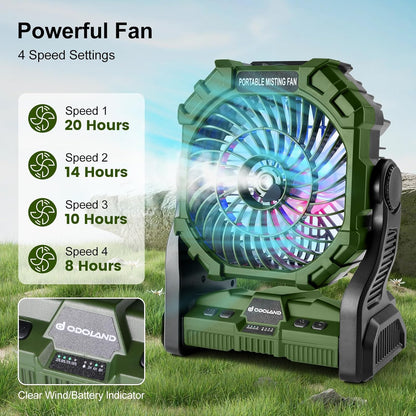 Car Odoland Portable Misting Fan Camping RGB Fan