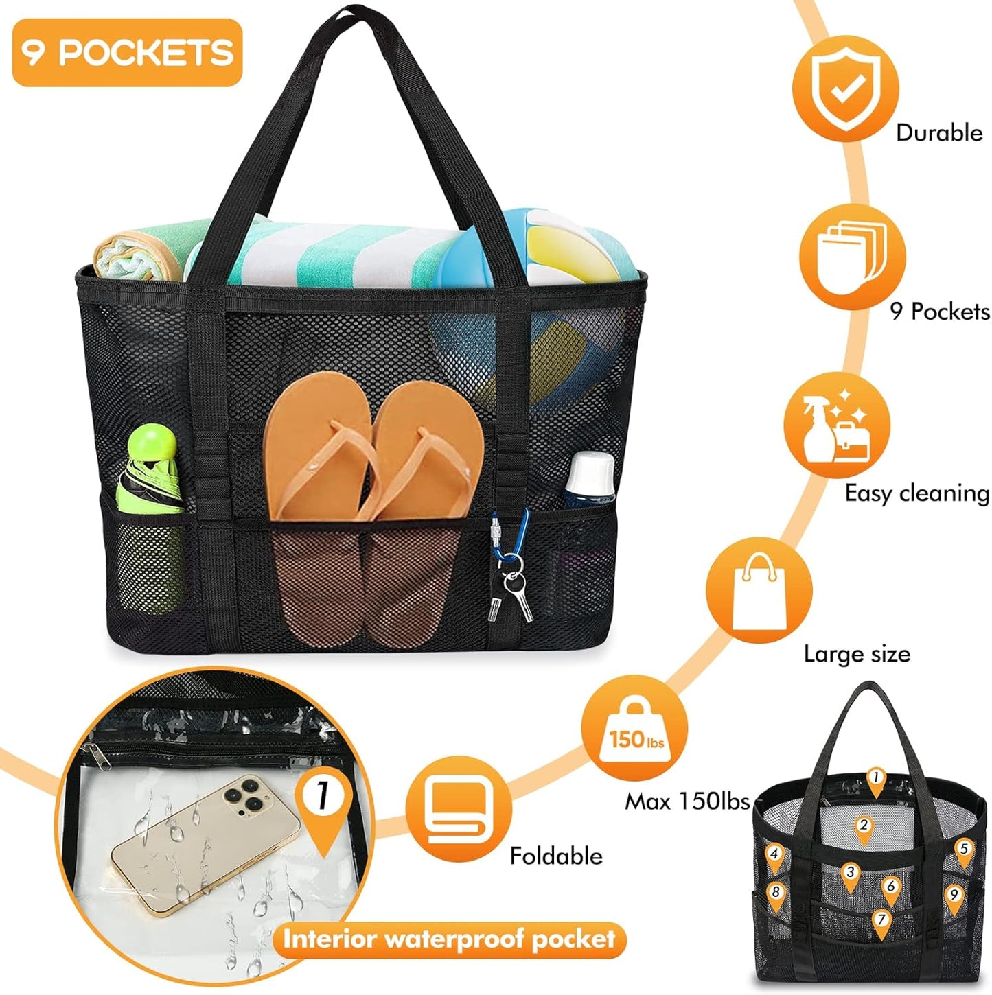 Camping Mesh Beach Waterproof Tote Bags