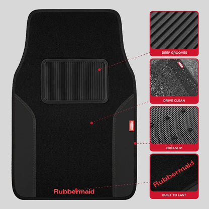 4 Packs Carpeted Floor Mat Faux Leather Rug Stylish Carpeted Floor Mats for Cars Trucks & SUV